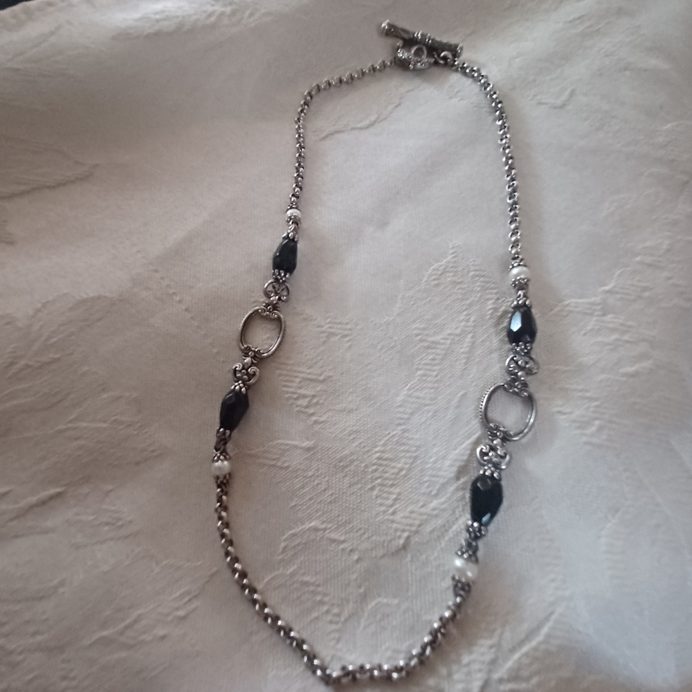 Konstantino Onyx & Pearl Station Necklace, Sterling Silver, 18 Inches